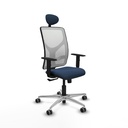 Motilla sincro malla blanca similpiel azul marino brazos 1D base aluminio cabecero fijo ruedas 65mm engomadas