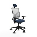 Motilla sincro malla blanca similpiel azul marino brazos 3D base piramidal cabecero fijo ruedas 65mm engomadas