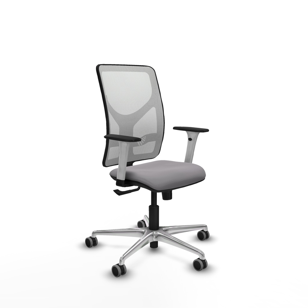 Motilla sincro malla blanca similpiel gris brazos blancos base aluminio  ruedas 65mm engomadas