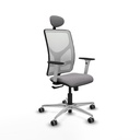Motilla sincro malla blanca similpiel gris brazos blancos base aluminio cabecero fijo ruedas 65mm engomadas