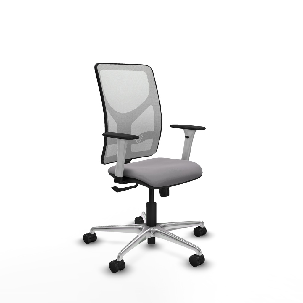 Motilla sincro malla blanca similpiel gris brazos blancos base aluminio  ruedas 65mm nailon