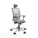 Motilla sincro malla blanca similpiel gris brazos blancos base aluminio cabecero fijo ruedas 65mm nailon
