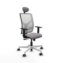 Motilla sincro malla blanca similpiel gris brazos 1D base blanca cabecero fijo ruedas 65mm engomadas
