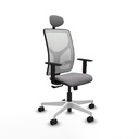 Motilla sincro malla blanca similpiel gris brazos 1D base blanca cabecero fijo ruedas 65mm nailon