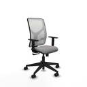 Motilla sincro malla blanca similpiel gris brazos 1D base piramidal  ruedas 65mm nailon