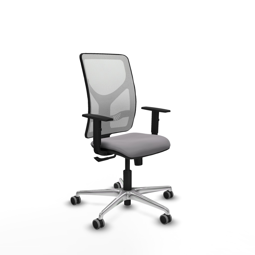 Motilla sincro malla blanca similpiel gris brazos 1D base aluminio  ruedas 65mm engomadas