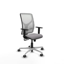 Motilla sincro malla blanca similpiel gris brazos 1D base aluminio  ruedas 65mm engomadas