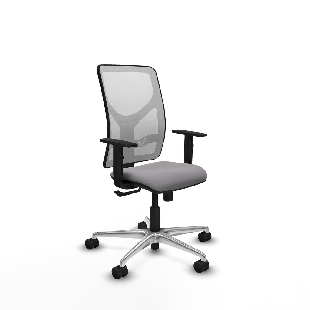 Motilla sincro malla blanca similpiel gris brazos 1D base aluminio  ruedas 65mm nailon