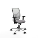 Motilla sincro malla blanca similpiel gris brazos 1D base aluminio  ruedas 65mm nailon