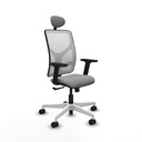 Motilla sincro malla blanca similpiel gris brazos 2D base blanca cabecero fijo ruedas 65mm nailon