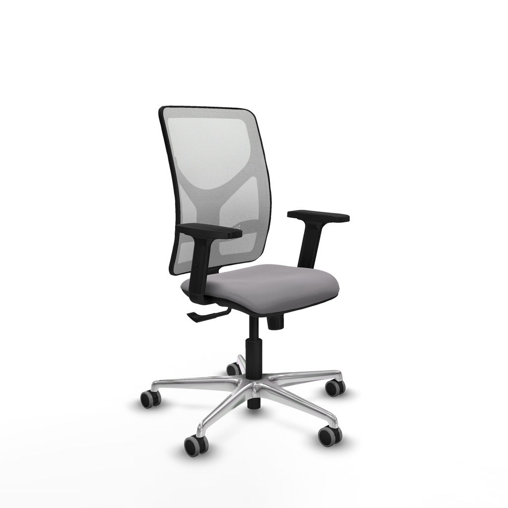 Motilla sincro malla blanca similpiel gris brazos 2D base aluminio  ruedas 65mm engomadas