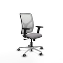 Motilla sincro malla blanca similpiel gris brazos 2D base aluminio  ruedas 65mm engomadas