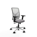Motilla sincro malla blanca similpiel gris brazos 2D base aluminio  ruedas 65mm nailon