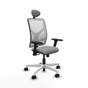 Motilla sincro malla blanca similpiel gris brazos 3D base blanca cabecero fijo ruedas 65mm nailon