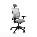 Motilla sincro malla blanca similpiel gris brazos 3D base piramidal cabecero fijo ruedas 65mm engomadas