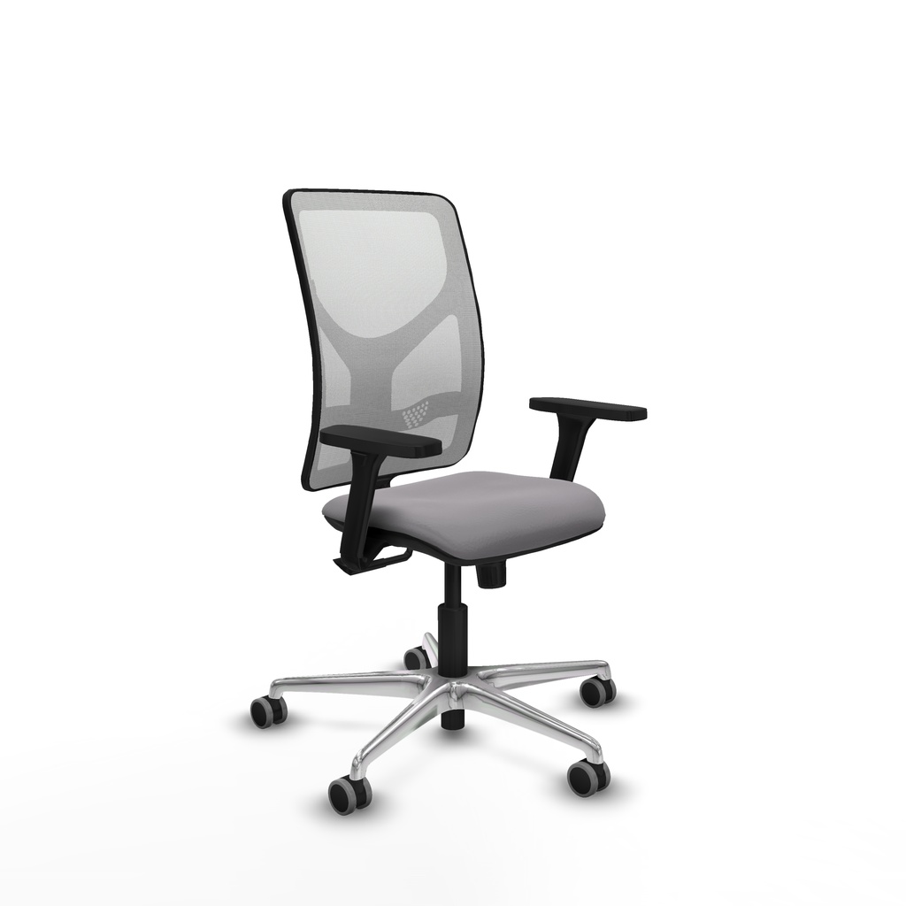 Motilla sincro malla blanca similpiel gris brazos 3D base aluminio  ruedas 65mm engomadas