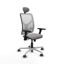 Motilla sincro malla blanca similpiel gris brazos 3D base aluminio cabecero fijo ruedas 65mm engomadas