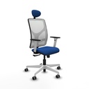 Motilla sincro malla blanca similpiel azul brazos blancos base blanca cabecero fijo ruedas 65mm engomadas