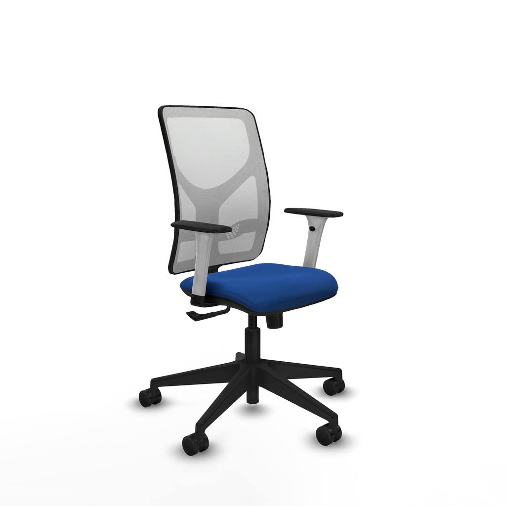 Motilla sincro malla blanca similpiel azul brazos blancos base piramidal  ruedas 65mm nailon