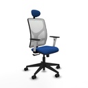 Motilla sincro malla blanca similpiel azul brazos blancos base piramidal cabecero fijo ruedas 65mm nailon