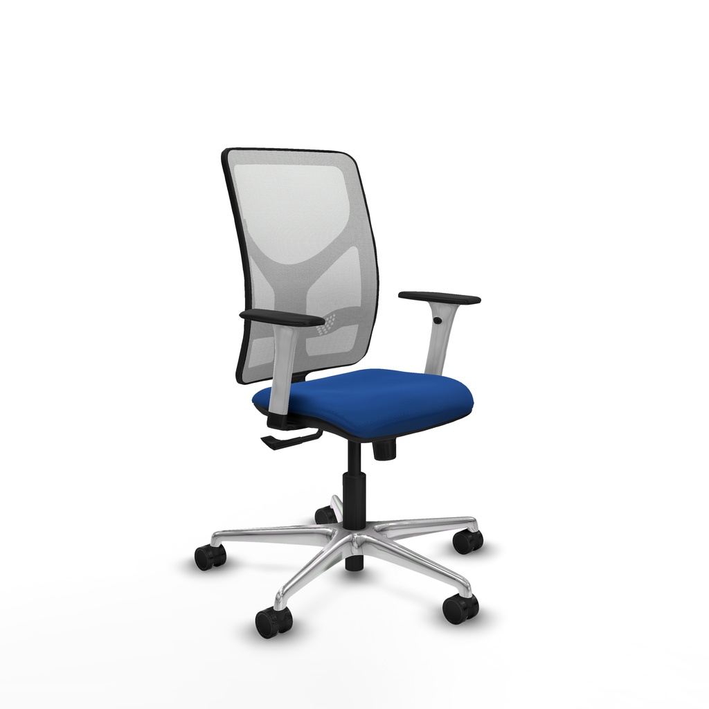Motilla sincro malla blanca similpiel azul brazos blancos base aluminio  ruedas 65mm nailon