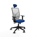 Motilla sincro malla blanca similpiel azul brazos 1D base piramidal cabecero fijo ruedas 65mm engomadas