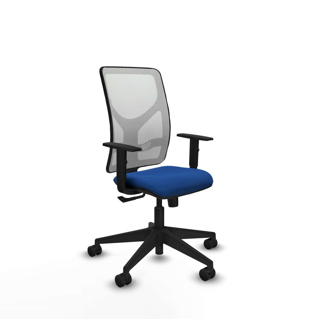 Motilla sincro malla blanca similpiel azul brazos 1D base piramidal  ruedas 65mm nailon