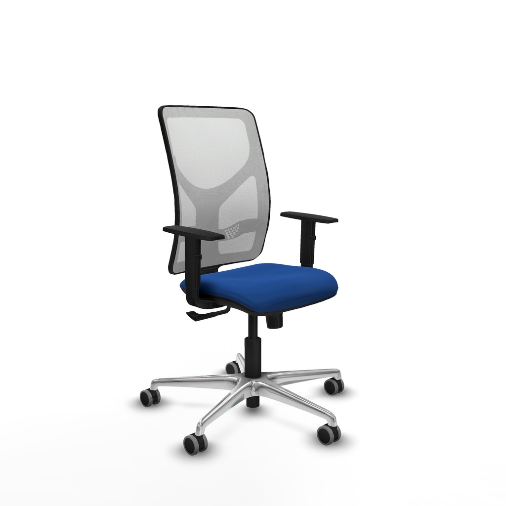 Motilla sincro malla blanca similpiel azul brazos 1D base aluminio  ruedas 65mm engomadas