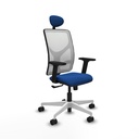 Motilla sincro malla blanca similpiel azul brazos 2D base blanca cabecero fijo ruedas 65mm nailon