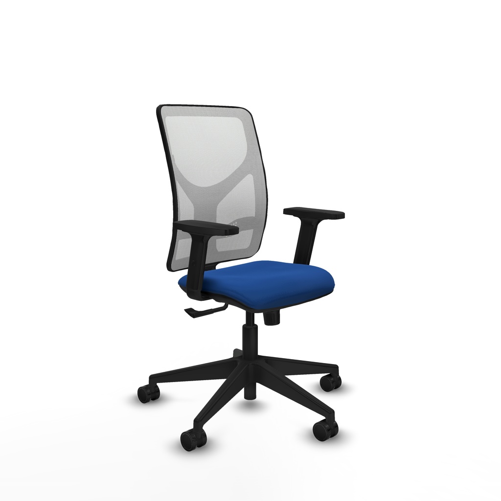 Motilla sincro malla blanca similpiel azul brazos 2D base piramidal  ruedas 65mm nailon