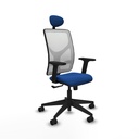 Motilla sincro malla blanca similpiel azul brazos 2D base piramidal cabecero fijo ruedas 65mm nailon