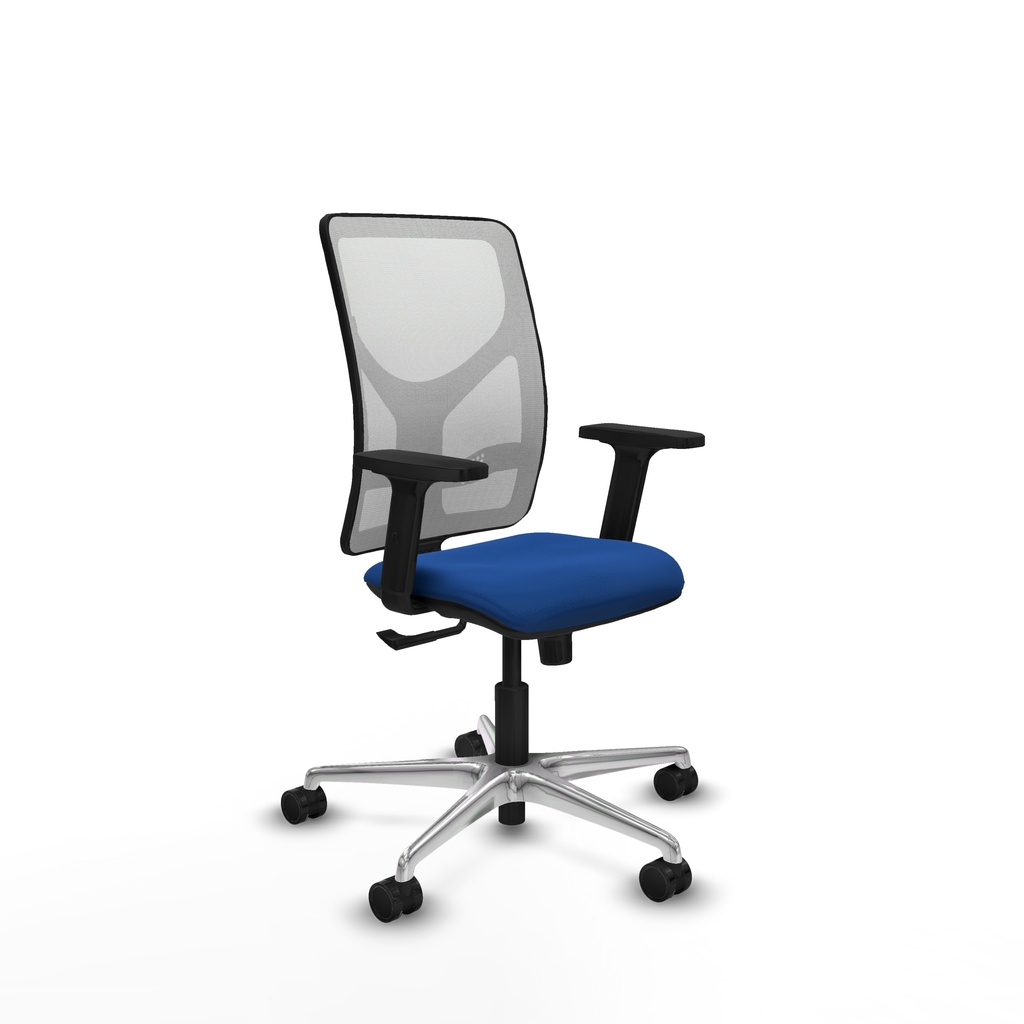 Motilla sincro malla blanca similpiel azul brazos 2D base aluminio  ruedas 65mm nailon