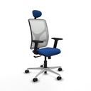 Motilla sincro malla blanca similpiel azul brazos 2D base aluminio cabecero fijo ruedas 65mm nailon