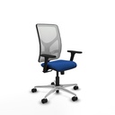 Motilla sincro malla blanca similpiel azul brazos 3D base aluminio  ruedas 65mm nailon
