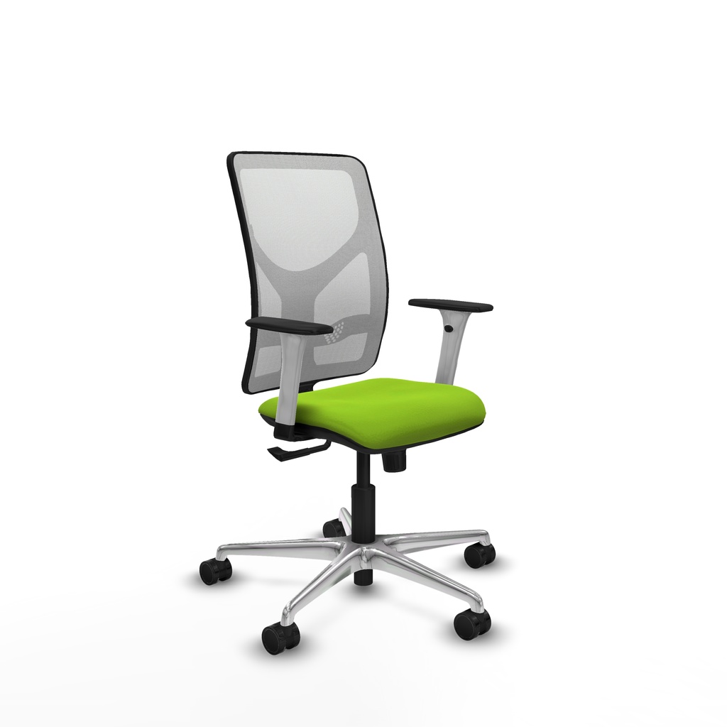 Motilla sincro malla blanca similpiel pistacho brazos blancos base aluminio  ruedas 65mm nailon