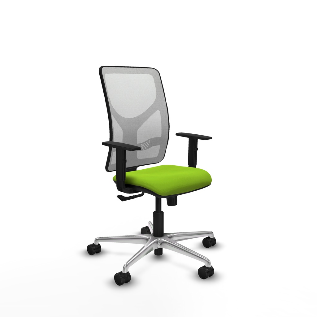 Motilla sincro malla blanca similpiel pistacho brazos 1D base aluminio  ruedas 65mm nailon