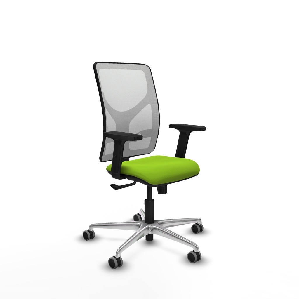 Motilla sincro malla blanca similpiel pistacho brazos 2D base aluminio  ruedas 65mm engomadas