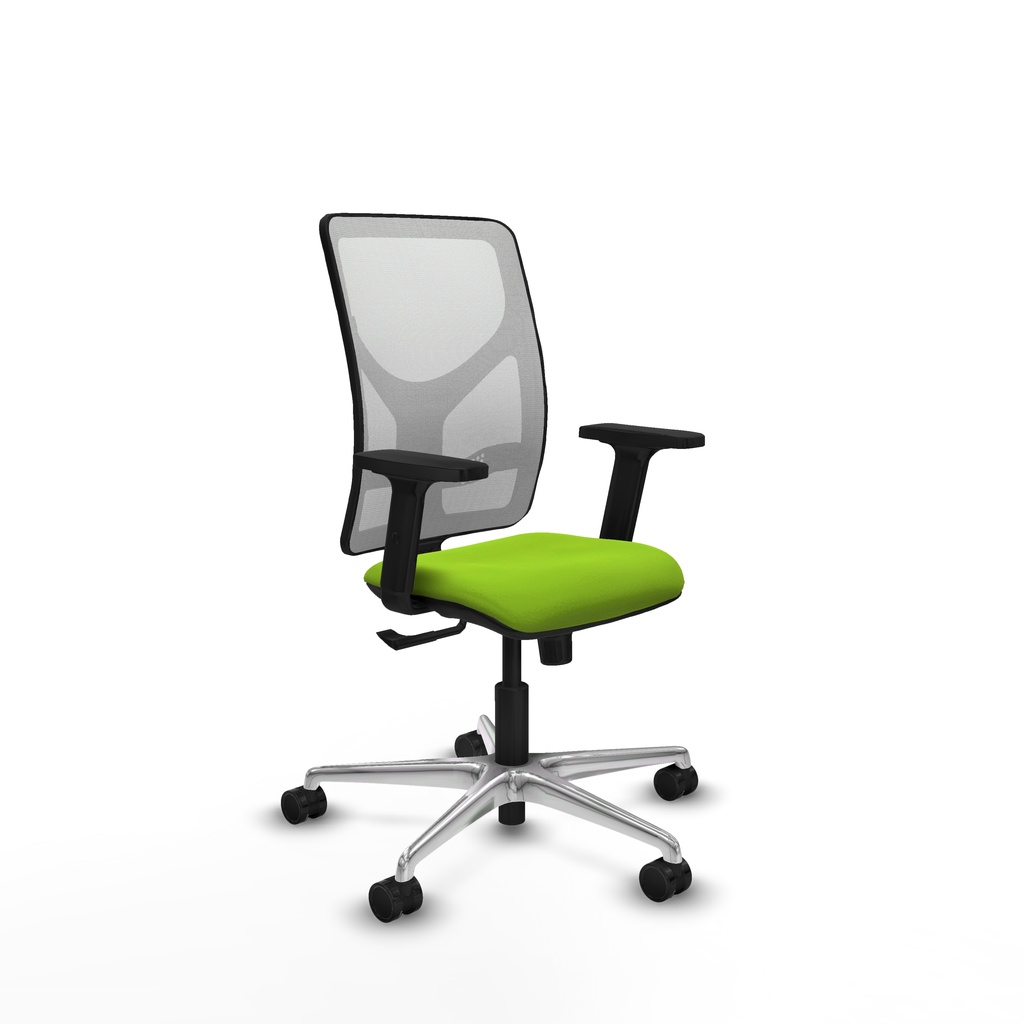 Motilla sincro malla blanca similpiel pistacho brazos 2D base aluminio  ruedas 65mm nailon