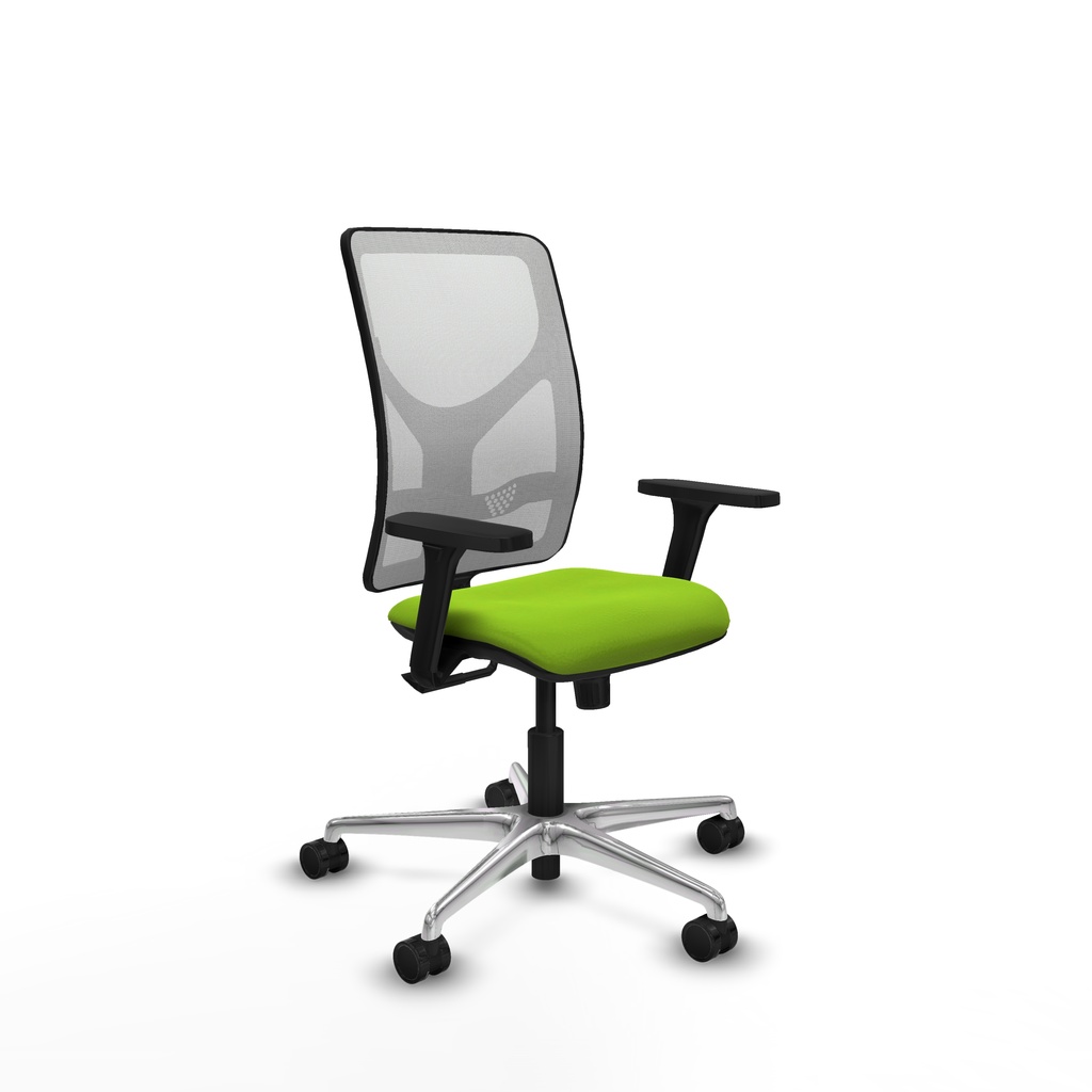 Motilla sincro malla blanca similpiel pistacho brazos 3D base aluminio  ruedas 65mm nailon