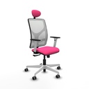 Motilla sincro malla blanca similpiel rosa brazos blancos base blanca cabecero fijo ruedas 65mm engomadas