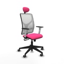Motilla sincro malla blanca similpiel rosa brazos blancos base piramidal cabecero fijo ruedas 65mm engomadas