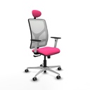 Motilla sincro malla blanca similpiel rosa brazos blancos base aluminio cabecero fijo ruedas 65mm engomadas