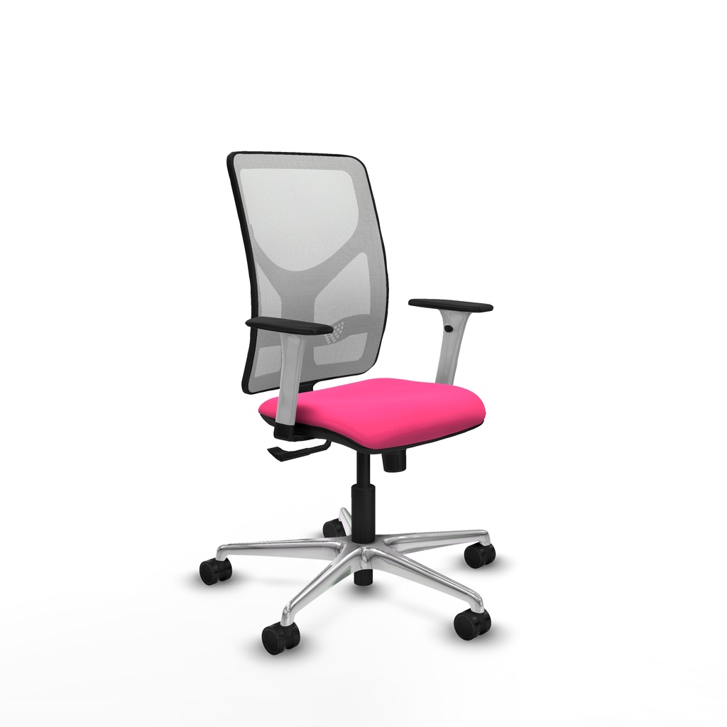 Motilla sincro malla blanca similpiel rosa brazos blancos base aluminio  ruedas 65mm nailon