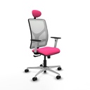 Motilla sincro malla blanca similpiel rosa brazos blancos base aluminio cabecero fijo ruedas 65mm nailon