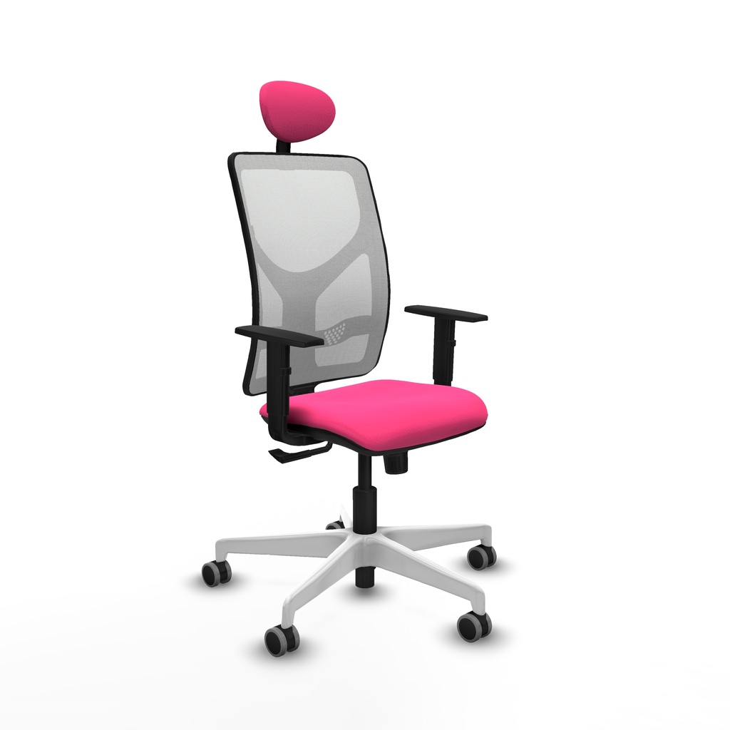 Motilla sincro malla blanca similpiel rosa brazos 1D base blanca cabecero fijo ruedas 65mm engomadas