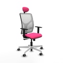 Motilla sincro malla blanca similpiel rosa brazos 1D base blanca cabecero fijo ruedas 65mm engomadas