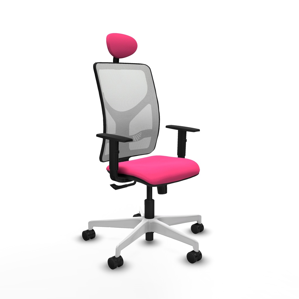 Motilla sincro malla blanca similpiel rosa brazos 1D base blanca cabecero fijo ruedas 65mm nailon