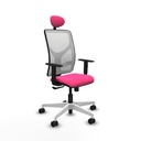 Motilla sincro malla blanca similpiel rosa brazos 1D base blanca cabecero fijo ruedas 65mm nailon
