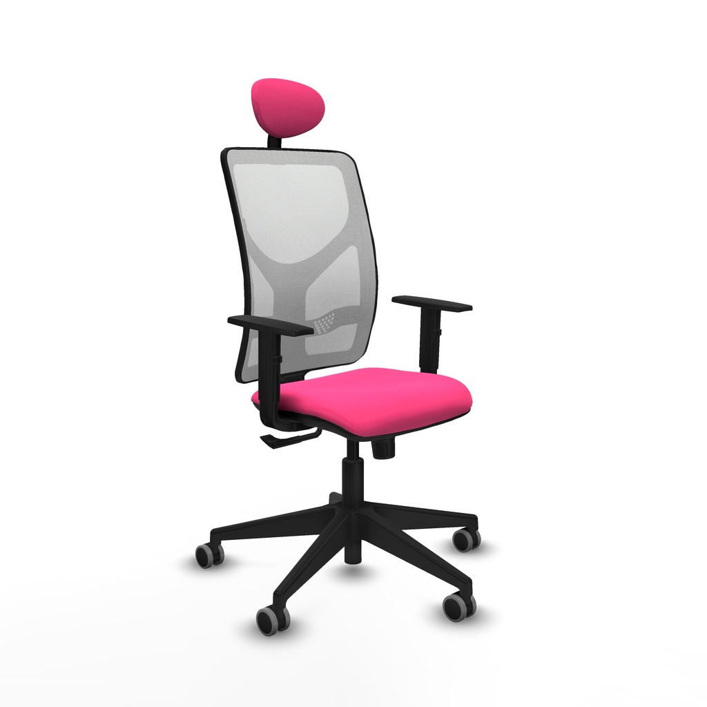 Motilla sincro malla blanca similpiel rosa brazos 1D base piramidal cabecero fijo ruedas 65mm engomadas