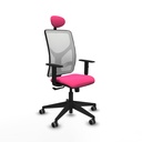 Motilla sincro malla blanca similpiel rosa brazos 1D base piramidal cabecero fijo ruedas 65mm engomadas